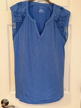 Talbots Blue Crochet-Trim V-Neck Tank